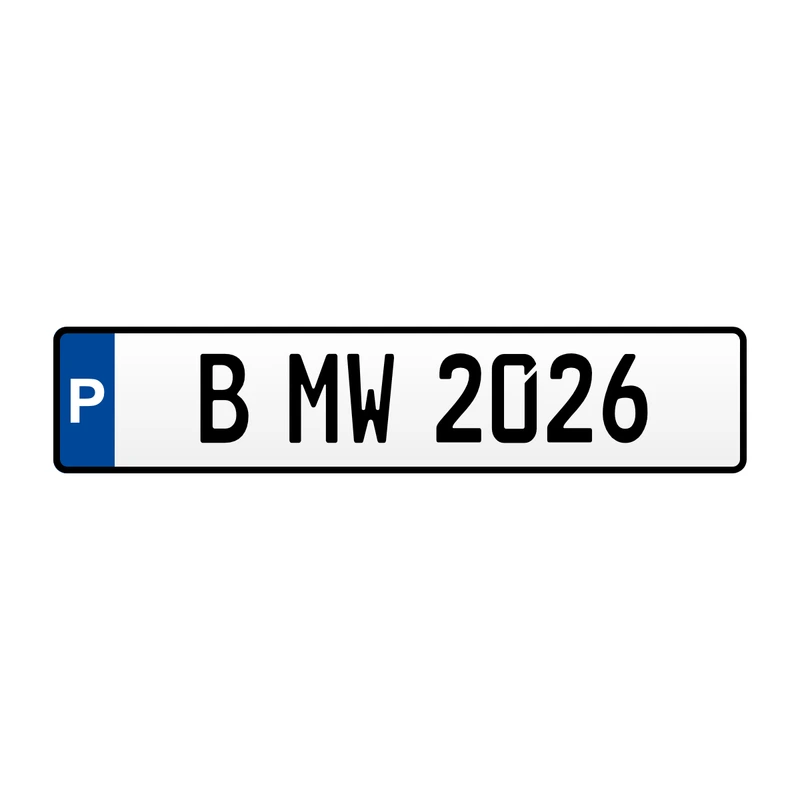 Parkplatzschild mit Wunschkennzeichen – Aluminium geprägt 520 × 114 mm (DIN 74069)