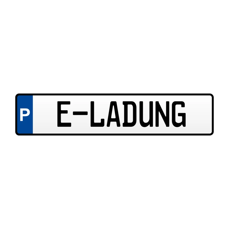 Parkplatzschild „P – E-LADUNG“ Aluminium geprägt 520 × 114 mm – E-Auto Wallbox Stellplatz Schild