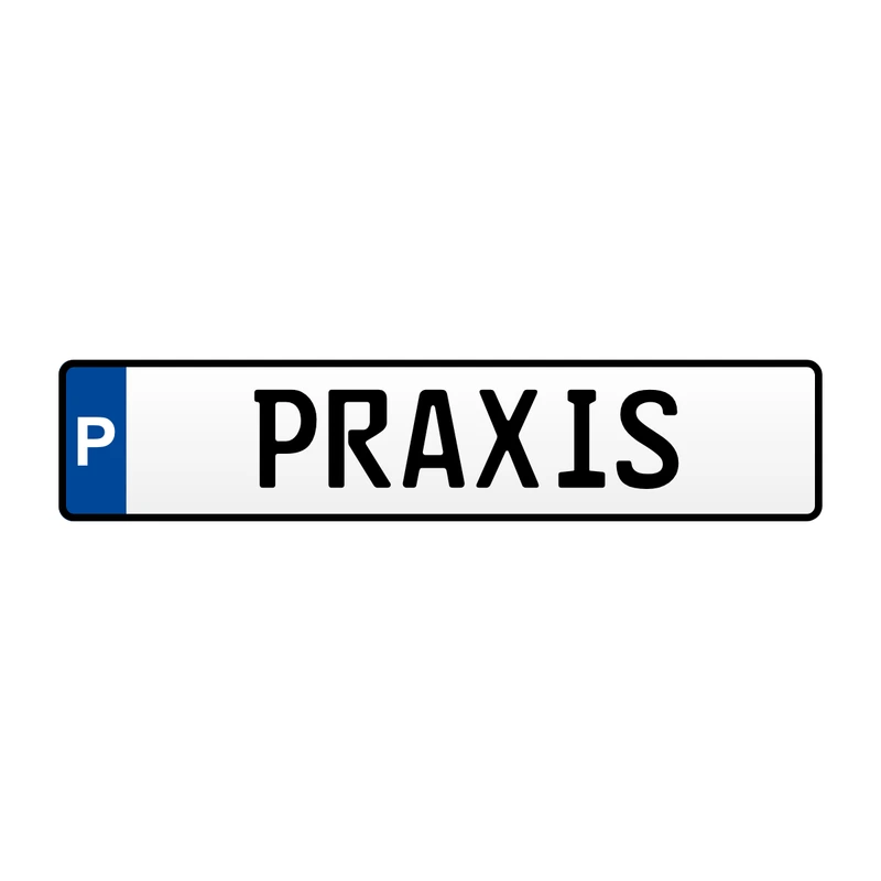Parkplatzschild „P – PRAXIS“ Aluminium geprägt 520 × 114 mm – Praxisparkplatz Patienten Schild