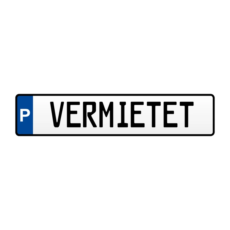 Parkplatzschild „P – VERMIETET“ Aluminium geprägt 520 × 114 mm – Stellplatz vermietet Schild