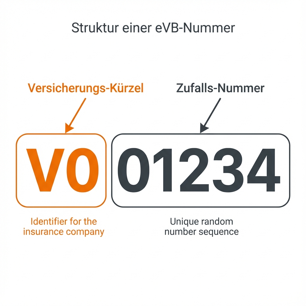 Aufbau der eVB-Nummer: Versicherungs-Kennung und Zufallsnummer