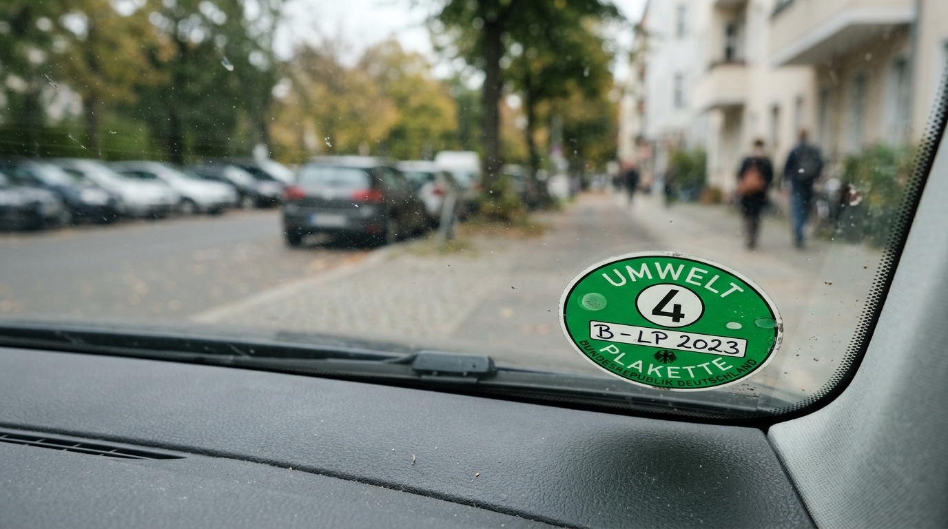 Feinstaubplaketten in verschiedenen Farben. grün, gelb, rot