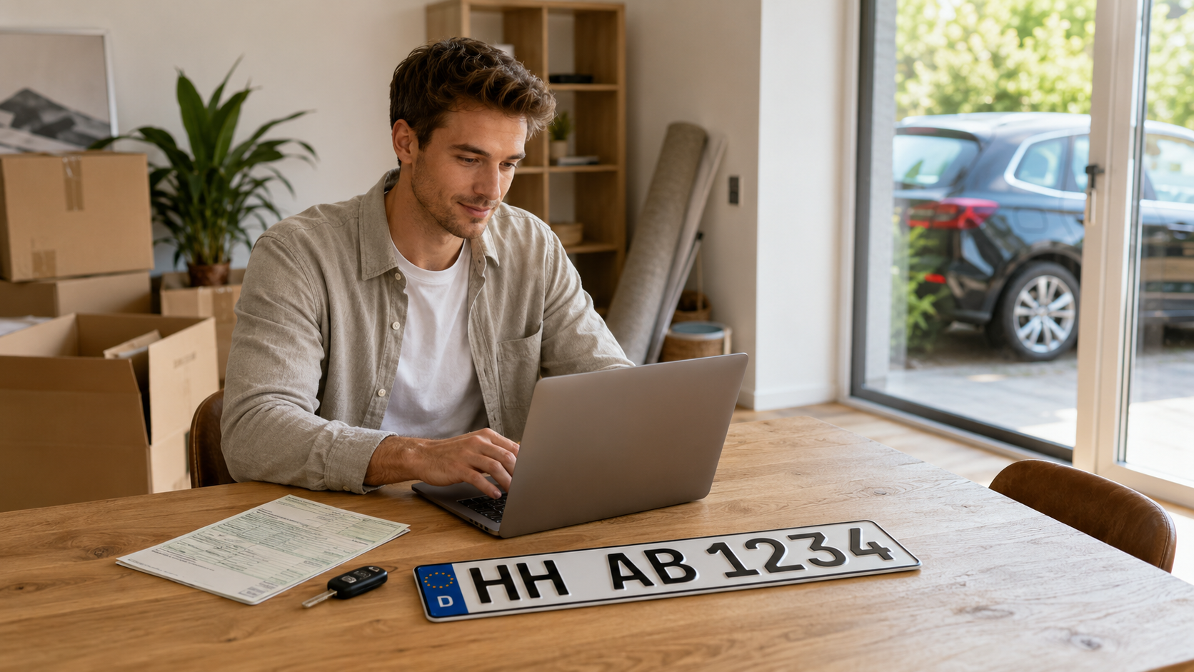 Änderung der Adresse im Fahrzeugschein online am Laptop