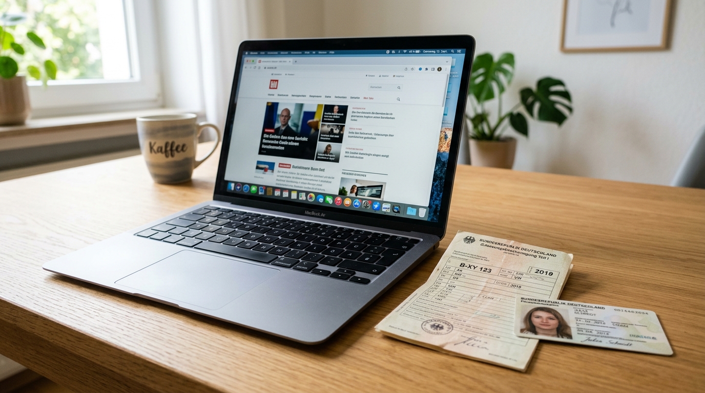 Digitale KFZ-Zulassung am Laptop. i-Kfz Zukunftsvision